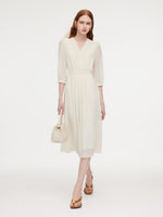 V-Neck Back Tie Women 3/4 Sleeve Midi Dress GOELIA