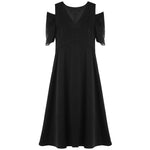 Black Triacetate Gathered Waist V-Neck Midi Dress GOELIA