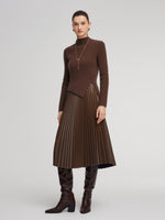 100% Wool Knit Top And PU Leather Skirt Two-Piece Set With Belt GOELIA