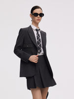Worsted Wool Blend Notched Collar Women Blazer GOELIA