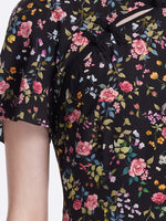 Mulberry Silk Slit Rose Printed Women Qipao Midi Dress GOELIA