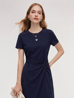 [Preview] Side Twist Asymmetrical Hem Women Knit Midi Dress GOELIA