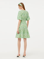 Cotton Floral Print Drawstring Front Women Mini Dress With Hairband GOELIA