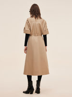 Cotton Drawstring Waist Women Trench Coat GOELIA