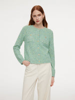 Melange Green Single Breasted Women Cardigan GOELIA
