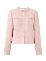 [Preview] Tweed Beaded Neck Women Cropped Jacket GOELIA