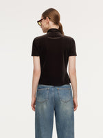 Mock Neck Ruched Women Knit Top With Triangle Scarf GOELIA