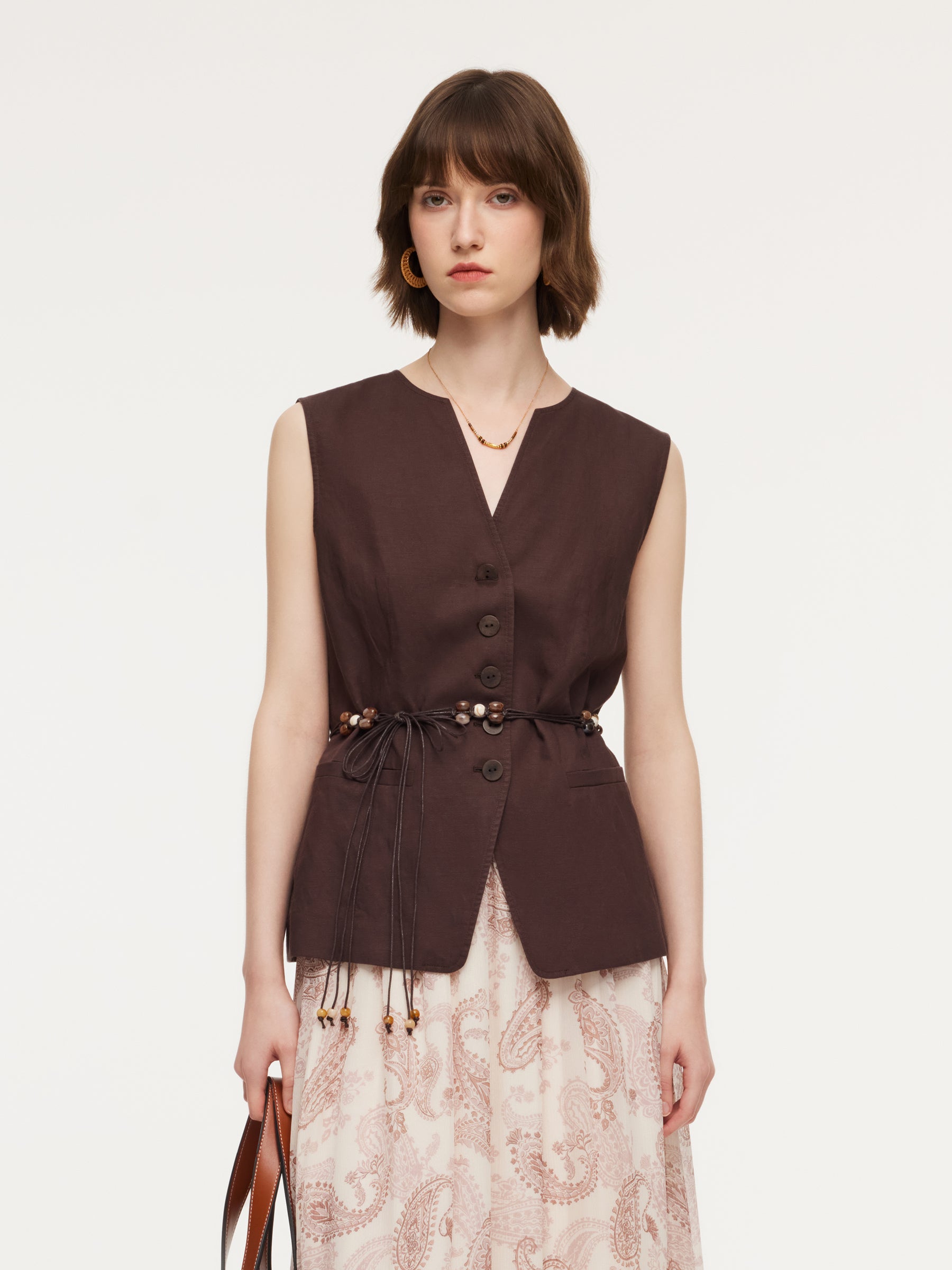 [Preview] Linen Blend V-Neck Women Vest GOELIA