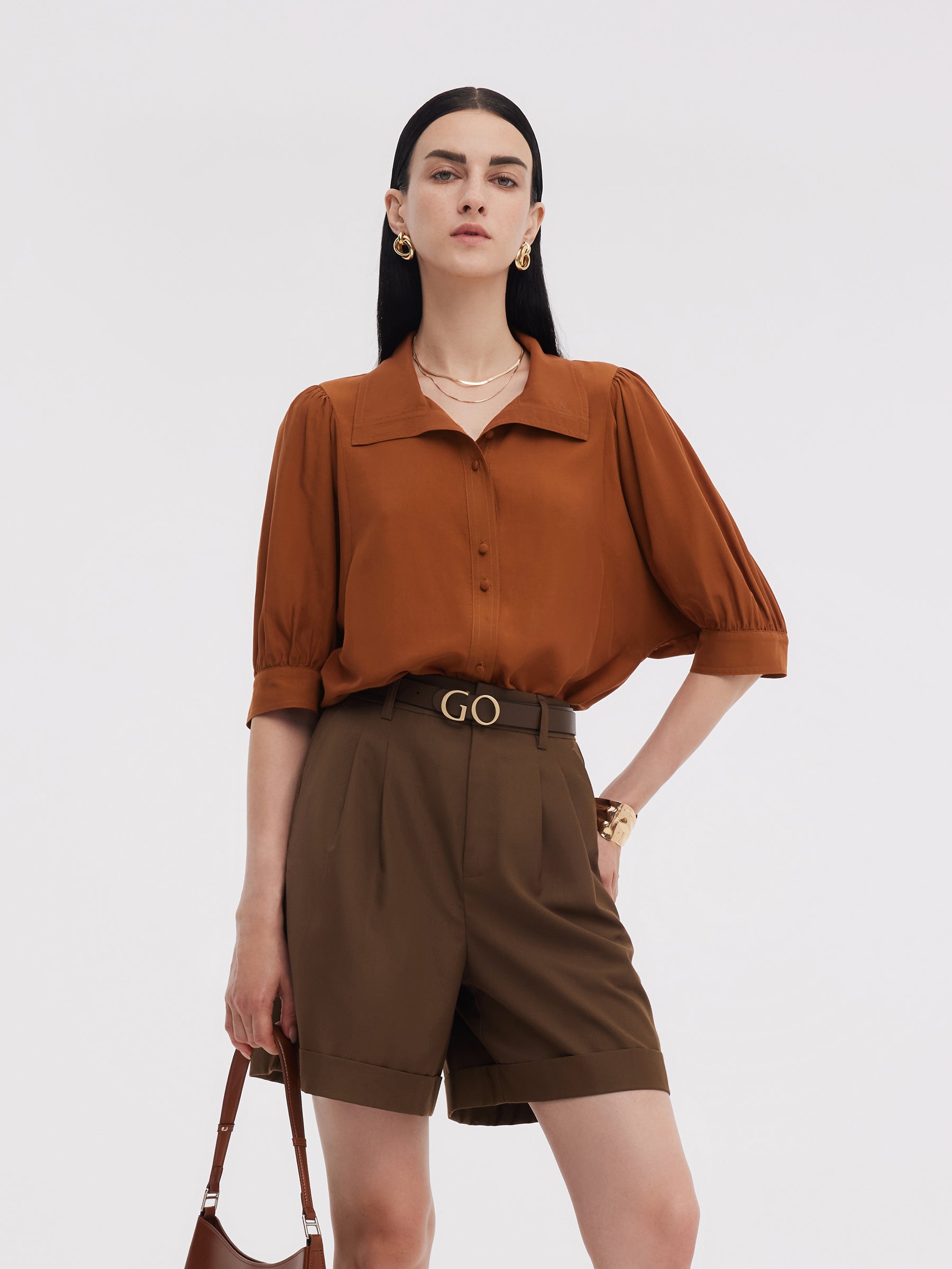 Tencel Acetate Blend Women Loose Shirt GOELIA