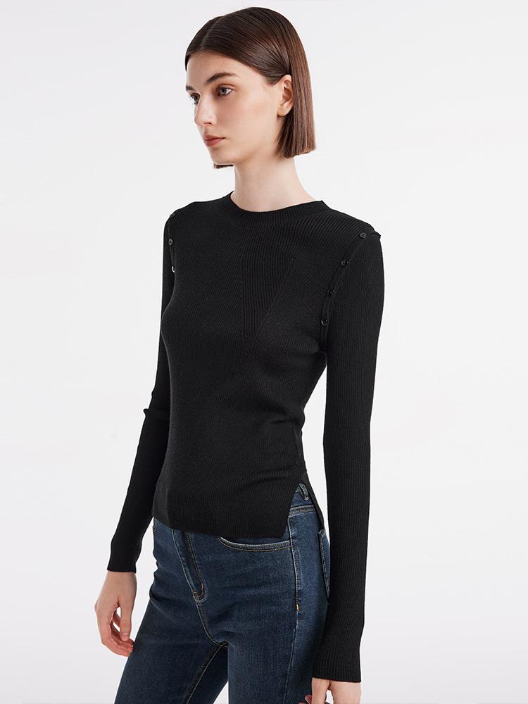 Detachable Sleeve Woolen Round Neck Sweater GOELIA