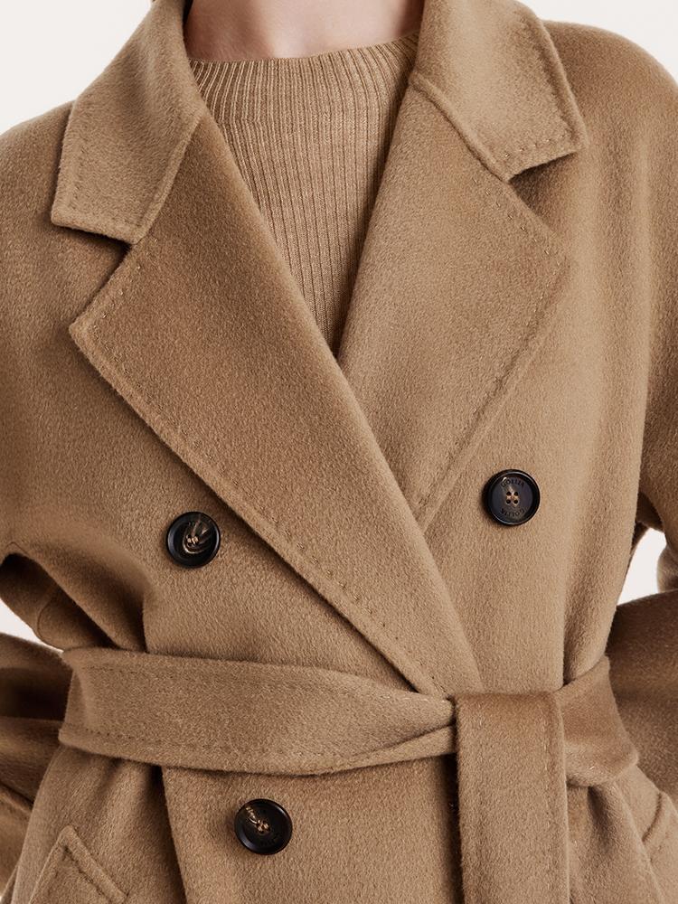 Pure Cashmere Double-Breasted Women Coat With Beret GOELIA