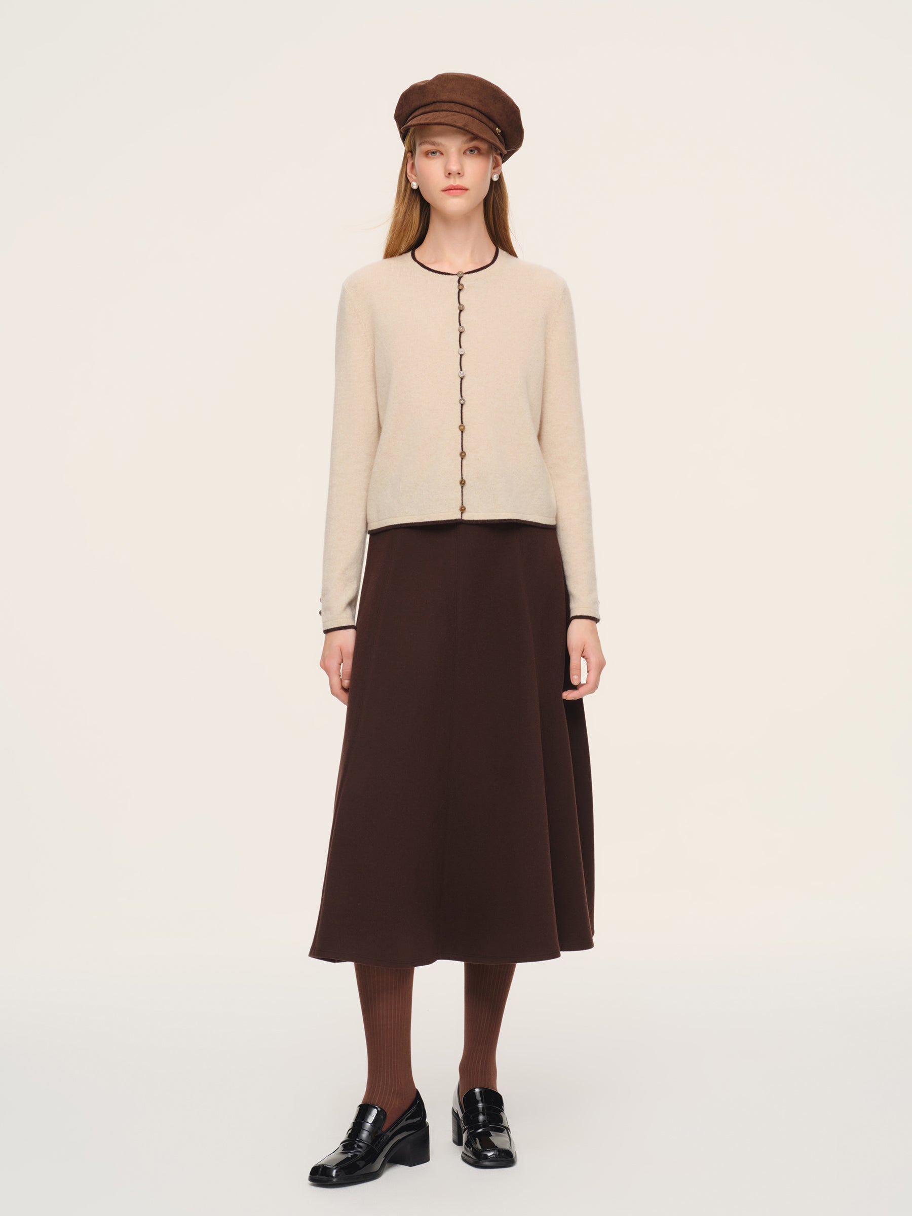 100% Cashmere Contrast Trim Women Cardigan GOELIA