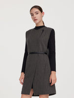 100% Wool Vest And Knit Dress Two-Piece Set With Belt GOELIA
