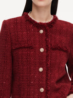 Wool Blend Tweed Sequins Fringe Trim Women Jacket GOELIA