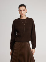 100% Brushed Wool Crew Neck Women Sweater GOELIA