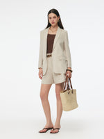 100% Linen Back Slit Women One Button Blazer GOELIA