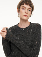 Alpaca Wool Blend Frayed Edges Women Open-Knit Cardigan GOELIA