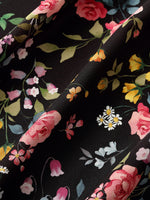 Mulberry Silk Slit Rose Printed Women Qipao Midi Dress GOELIA