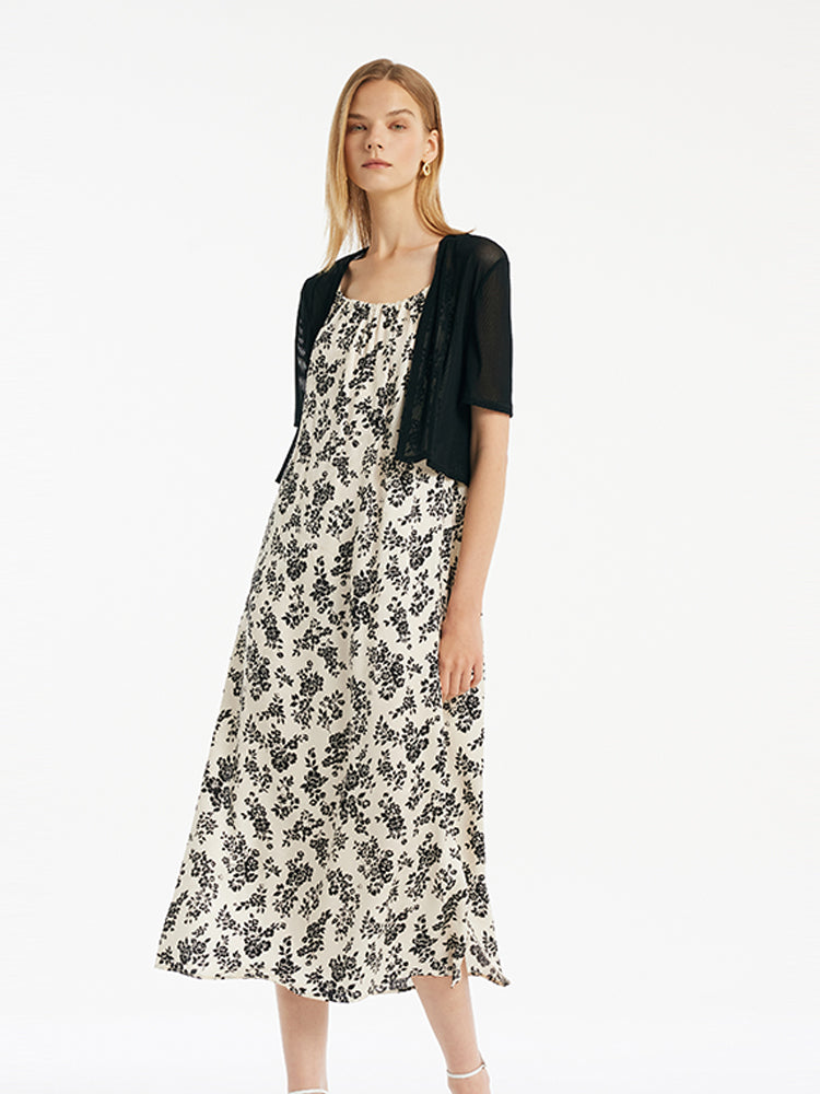 French-Style Spaghetti Strap Dress+Cardigan 2pcs Set