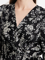 Camellia Printed V-Neck Ruffle Hem Women Midi Wrap Dress GOELIA