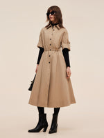 Cotton Drawstring Waist Women Trench Coat GOELIA