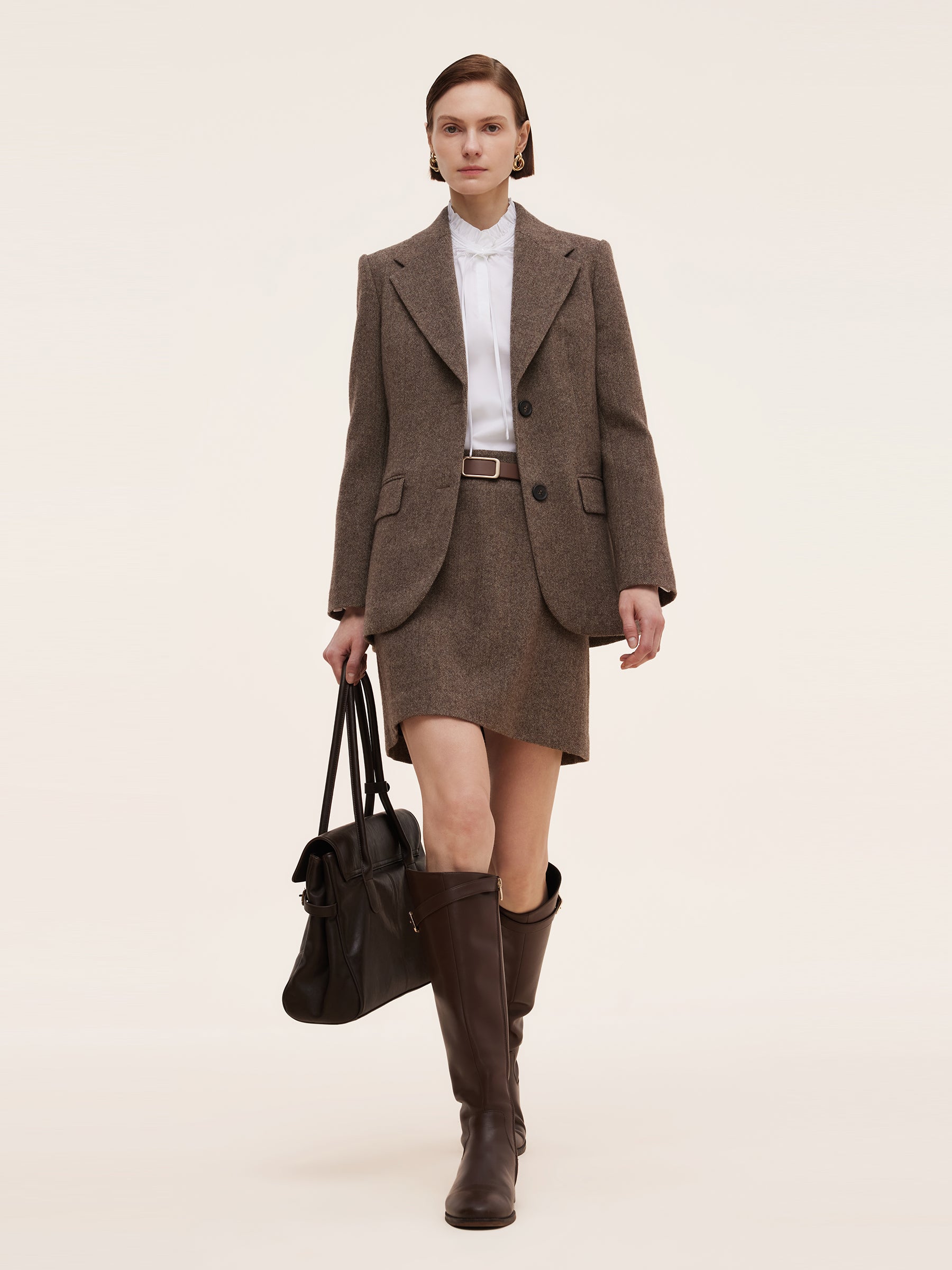 100% Washable Wool Gathered Waist Women Blazer GOELIA