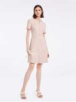 Gathered Waist Single-Breasted Sequins Tweed Mini Dress With Patch Pockets GOELIA