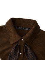 [Preview] Faux Suede Women Shirt With Ribbon GOELIA