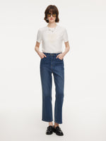 Acetate Blend Denim Adjustable Waist Women Ankle-Length Jeans GOELIA