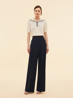 Acetate Cotton Blend Women Sailor Collar Knit Top GOELIA