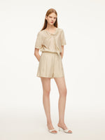 Tencel Acetate Linen Blend Tie Neck Women Blouse GOELIA