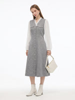 Tweed Ruffle V-Neck Women Long Sleeve Maxi Dress GOELIA