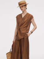 Acetate Modal Blend Twist Front Women Asymmetrical Top GOELIA