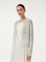 Cotton Blue And White Gradient Stripe Women Cardigan GOELIA