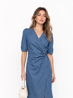 Denim Look V-Neck Women Wrap Maxi Tea Dress GOELIA
