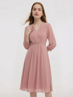 V-Neck Pleated Lace Up Wrap Midi Dress GOELIA