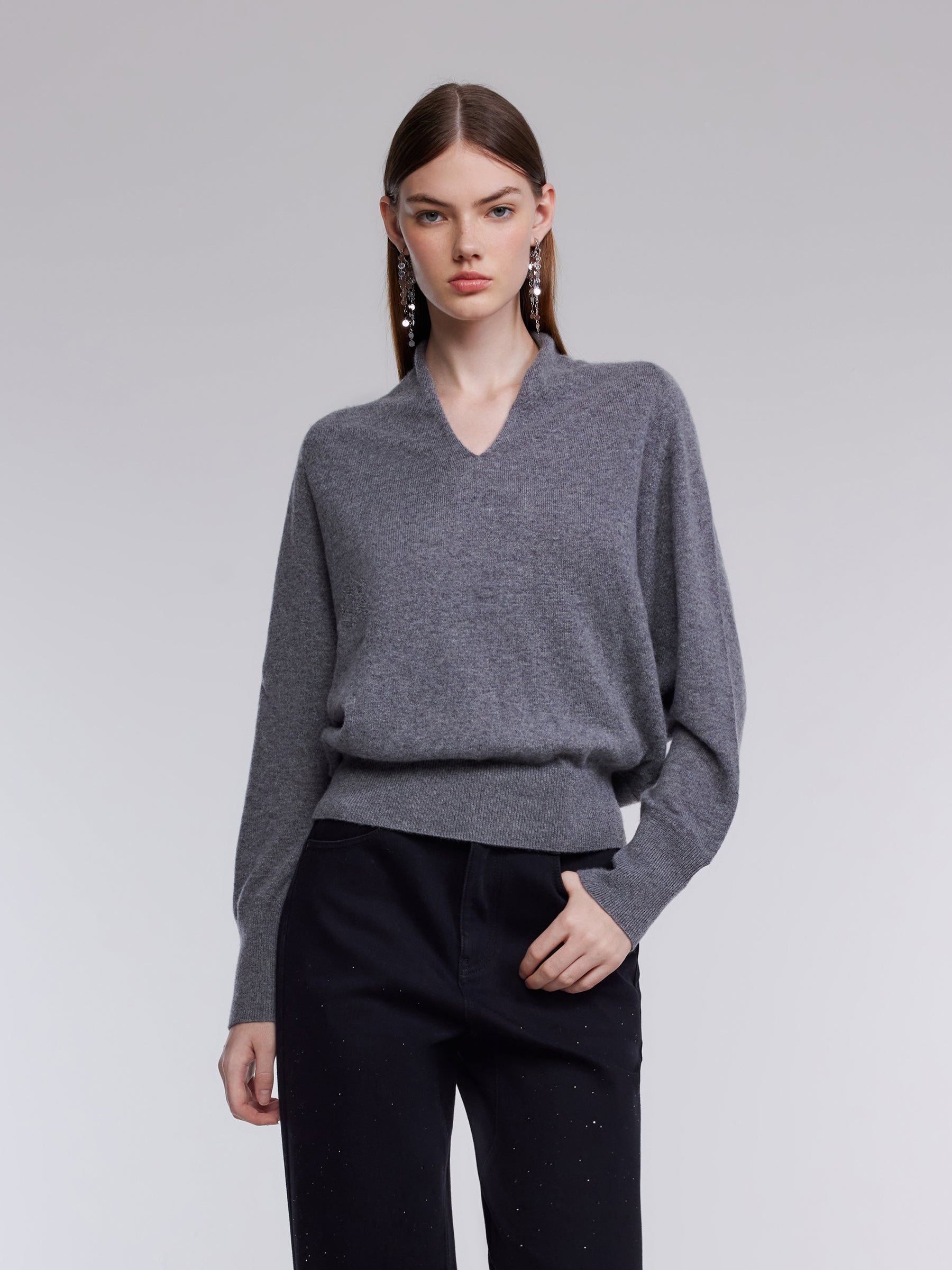 100% Cashmere V-Neck Batwing Sleeve Women Sweater GOELIA