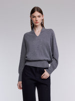 100% Cashmere V-Neck Batwing Sleeve Women Sweater GOELIA