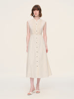 100% Cotton Gather-waisted Women Sleeveless Maxi Dress With Two Belts GOELIA