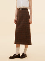 100% Wool Plaid Women Column Skirt GOELIA