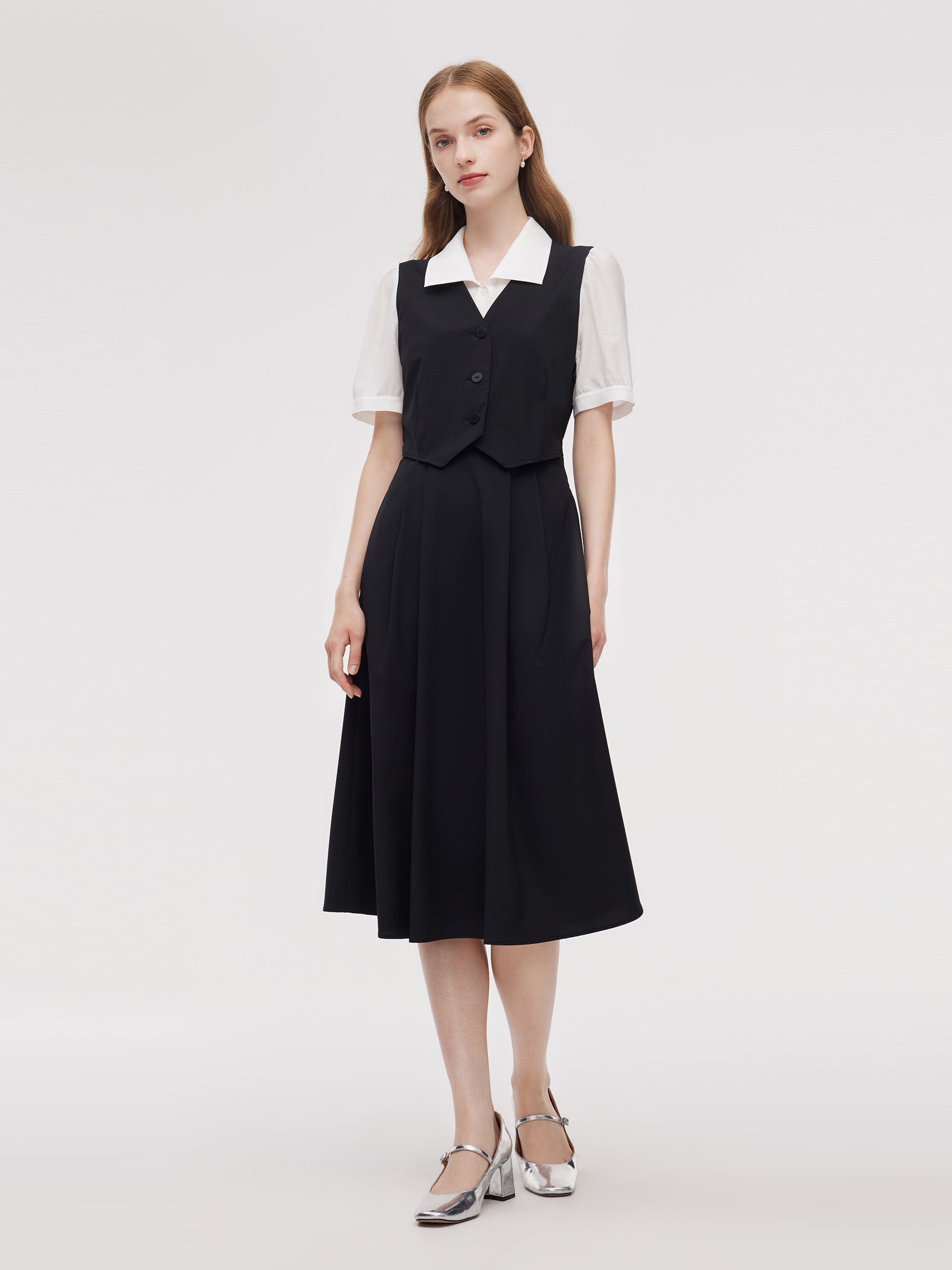 Mock Layered Color Block Women Midi Dress GOELIA