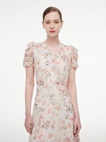 10MM Mulberry Silk Floral Print Women V-Neck Maxi Dress GOELIA