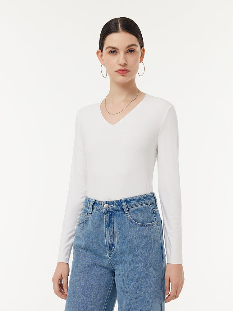 Two-pack (Black & White) Modal V-Neck Long Sleeve Top GOELIA