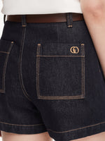 [Preview] 100% Cotton Denim Slimming Seamed Women Shorts With Belt GOELIA