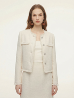 Wool Blend Tweed Fringe Trim Women Jacket GOELIA