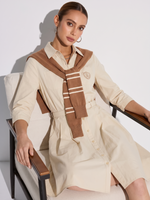 Cotton Letter Embroidered Women Belted Midi Shirt Dress With Detachable Sailor Collar GOELIA