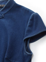 Denim Ruffle Hem Women Stretchy Knit Qipao Mini Dress GOELIA