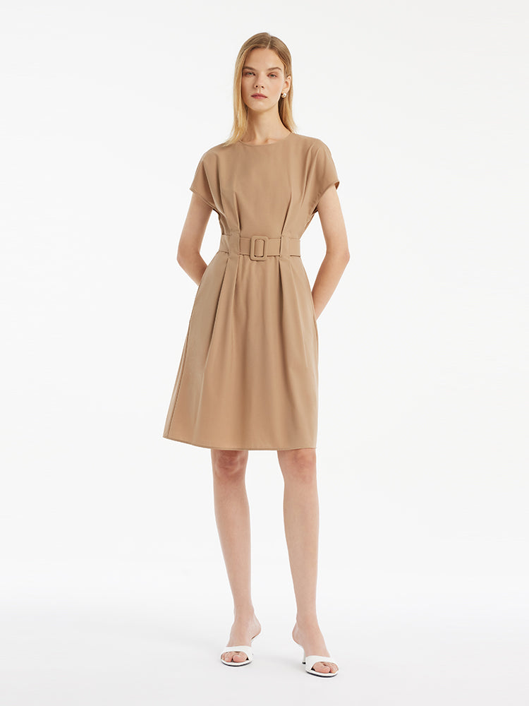 Wool-Silk Blend Women Mini Dress With Belt GOELIA