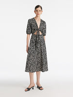 Iris Print V-Neck Tied Women Midi Dress GOELIA