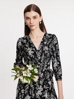 Camellia Printed V-Neck Ruffle Hem Women Midi Wrap Dress GOELIA